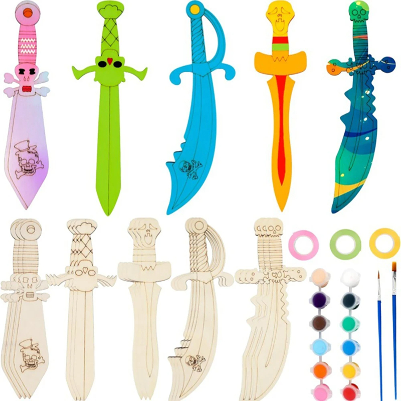 Wooden DIY Drawing Pirate Wood - Cosplay Prop Painting ulasan dan harga